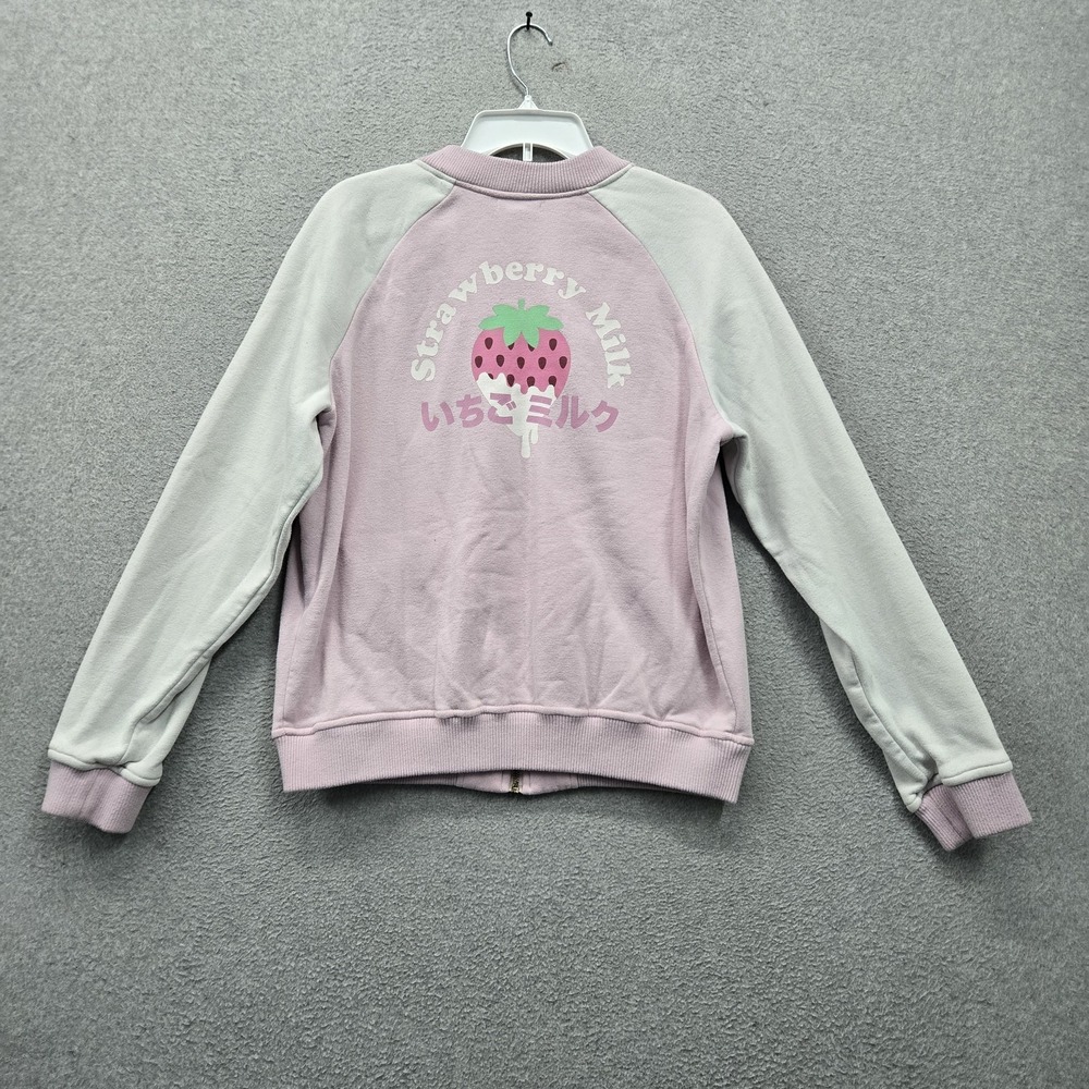 Hot Topic Women Sweatshirt L Pink Graphic Fleece Strawberry Milk Pullover